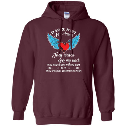 Dad And Mom My Angels They Watch Over My Back Family T-shirt Maroon