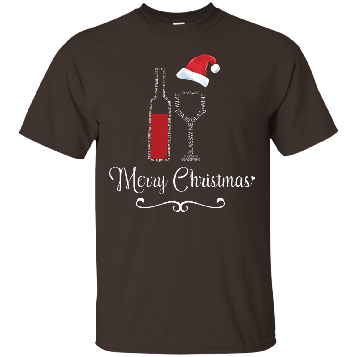 Christmas T-shirt Merry Christmas With Wine Botle And Glass Wine Dark Chocolate