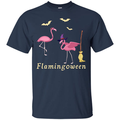Flamingoween Flamingo Wicth Ride Stick Funny Quote On Haloween Gift Shirt Navy
