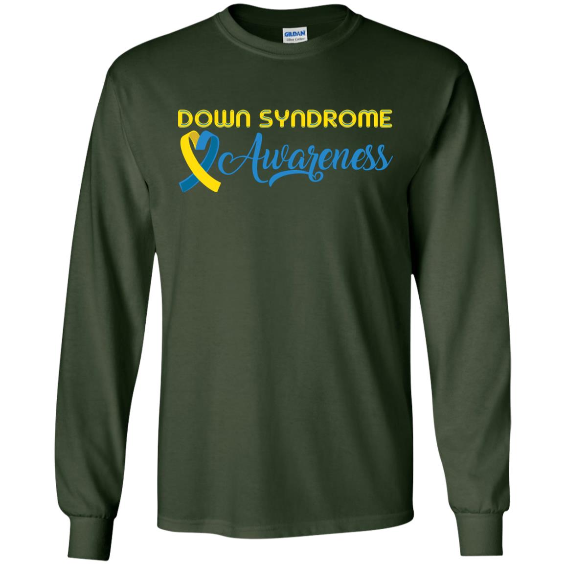 Yellow And Blue Ribbons Down Syndrome Awareness T-shirt Forest Green