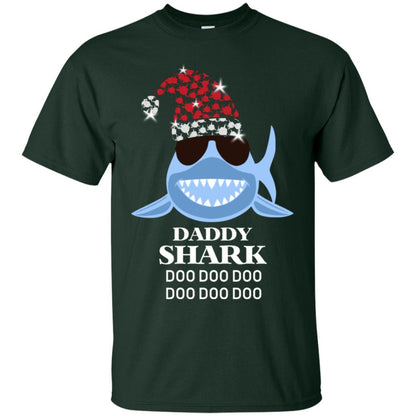 Daddy Shark With Santa Claus Hat Merry X-mas Family Shark Gift Shirt Forest
