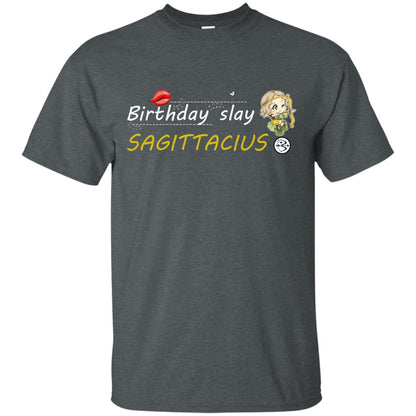 Cute Sagittarius Girl Birthday Lip Slay T-shirt Dark Heather