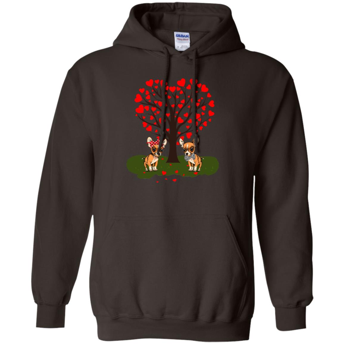 Valentine Chihuahua Couple Heart Tree Shirt Dark Chocolate