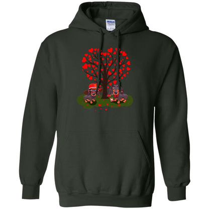 Valentine Dachshund Couple Heart Tree Shirt Forest Green