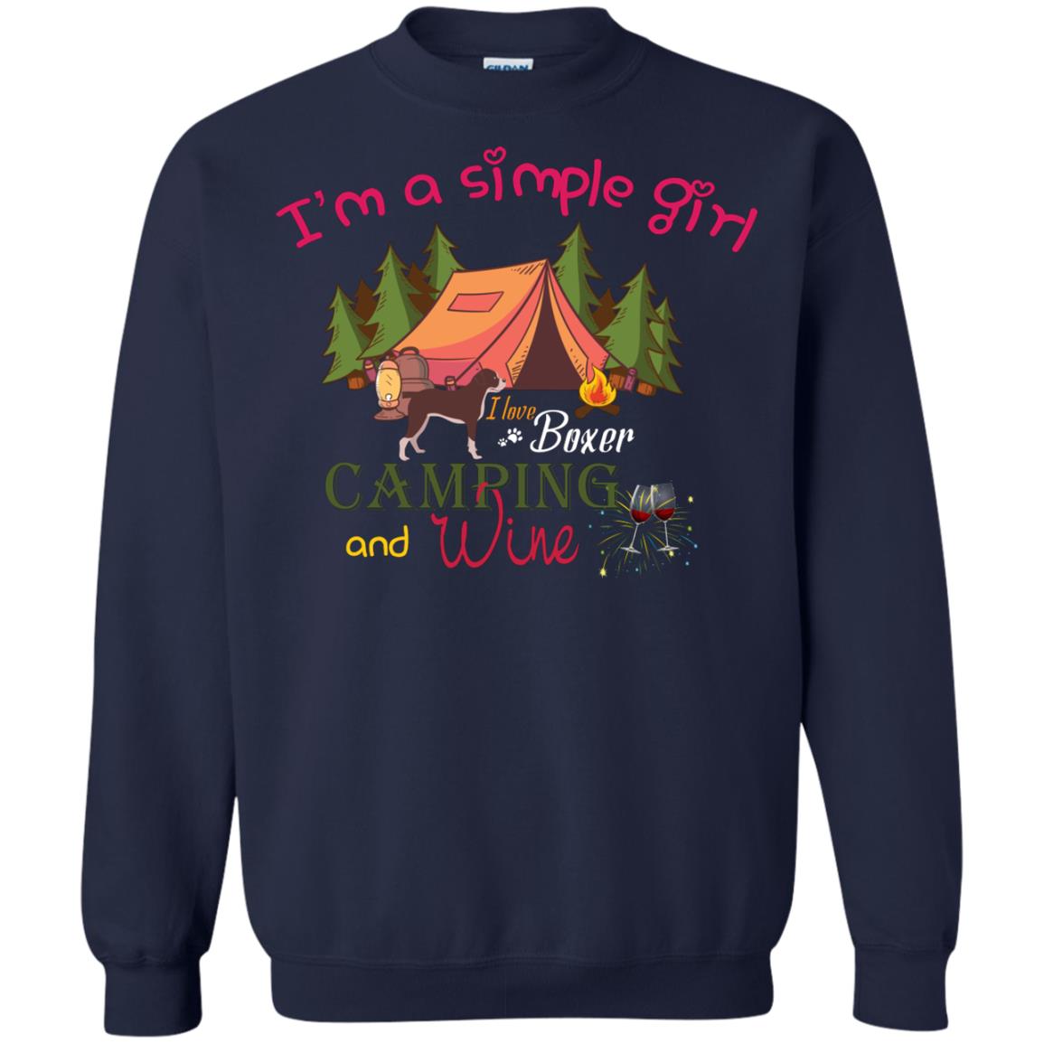 I’m A Simple Girl I Love Boxer Dog Camping And Wine Shirt Navy