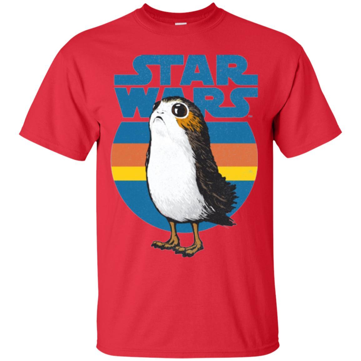 Film T-shirt Star Wars Last Jedi Porg Retro Stripes Logo Graphic Red