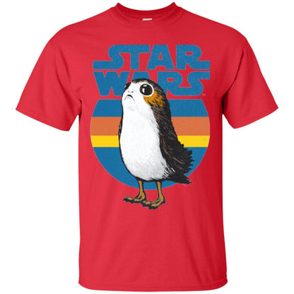Film T-shirt Star Wars Last Jedi Porg Retro Stripes Logo Graphic Red