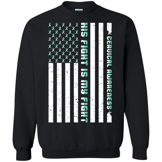 Cervical Awareness His Fight Is My Fight Teal White Stars Flag Of Usa Shirt Black