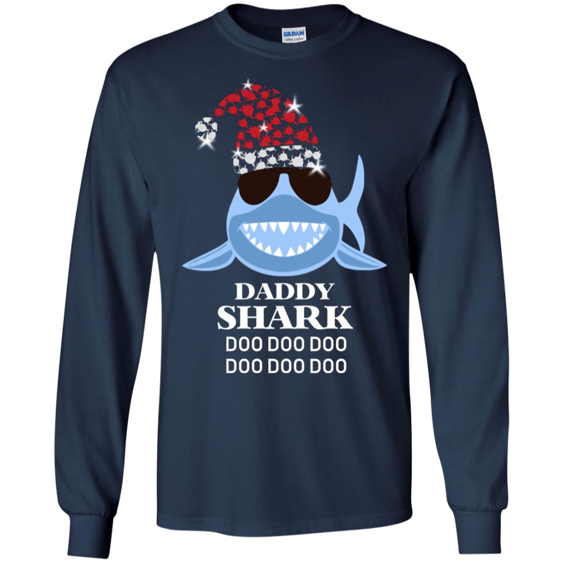 Daddy Shark With Santa Claus Hat Merry X-mas Family Shark Gift Shirt Navy