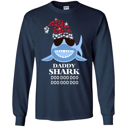 Daddy Shark With Santa Claus Hat Merry X-mas Family Shark Gift Shirt Navy