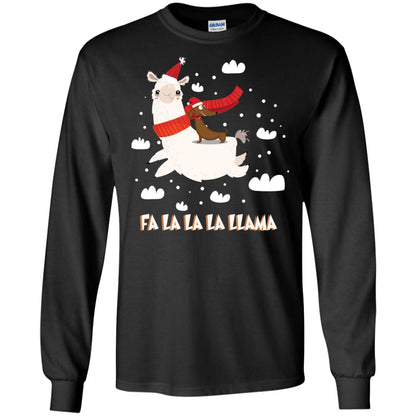 Fa La La La Llama With Dachshund X-mas Gift Shirt Black