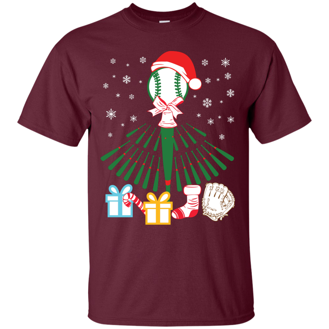 Baseball Christmas T-Shirt Maroon