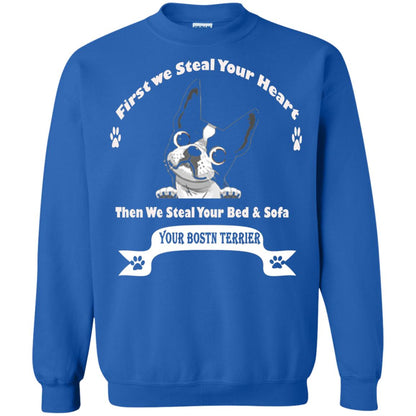 Frist We Steal Your Heart Boston Terrier T-shirt Royal