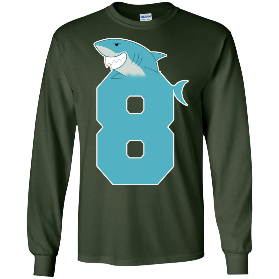 8th Birthday Shark Party Shirt Forest Green