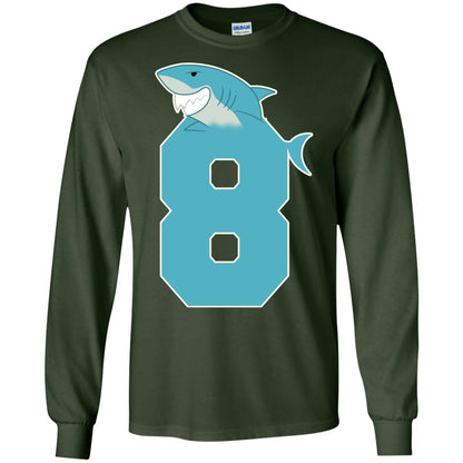 8th Birthday Shark Party Shirt Forest Green