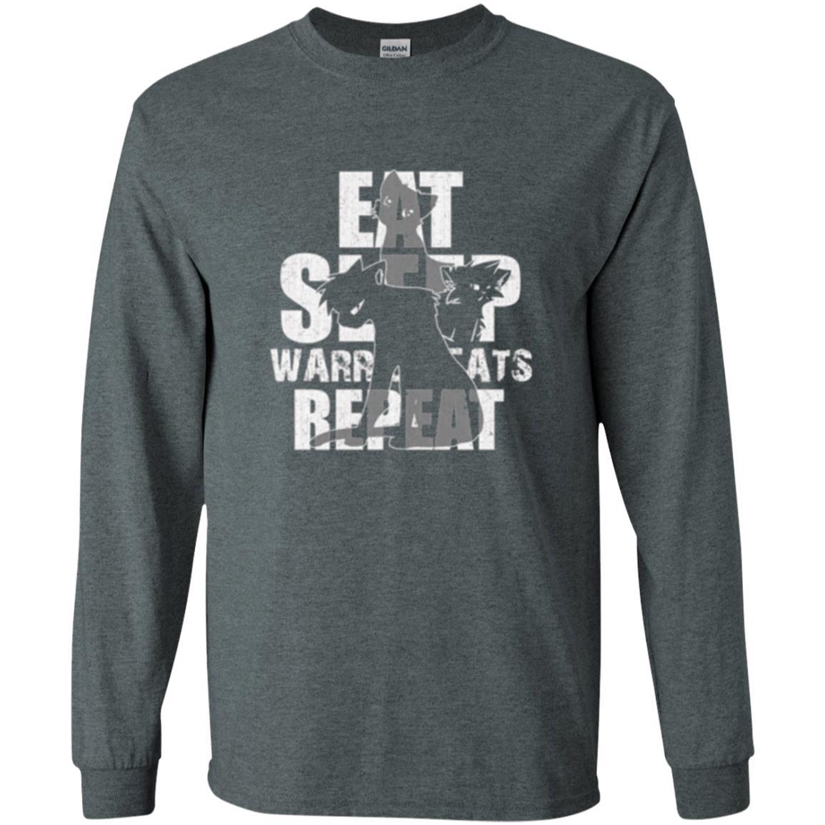 Cat Lover T-shirt Eat Sleep Warrior Cats Repeat Dark Heather