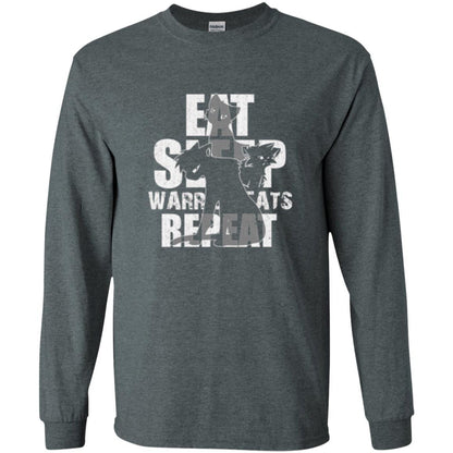 Cat Lover T-shirt Eat Sleep Warrior Cats Repeat Dark Heather