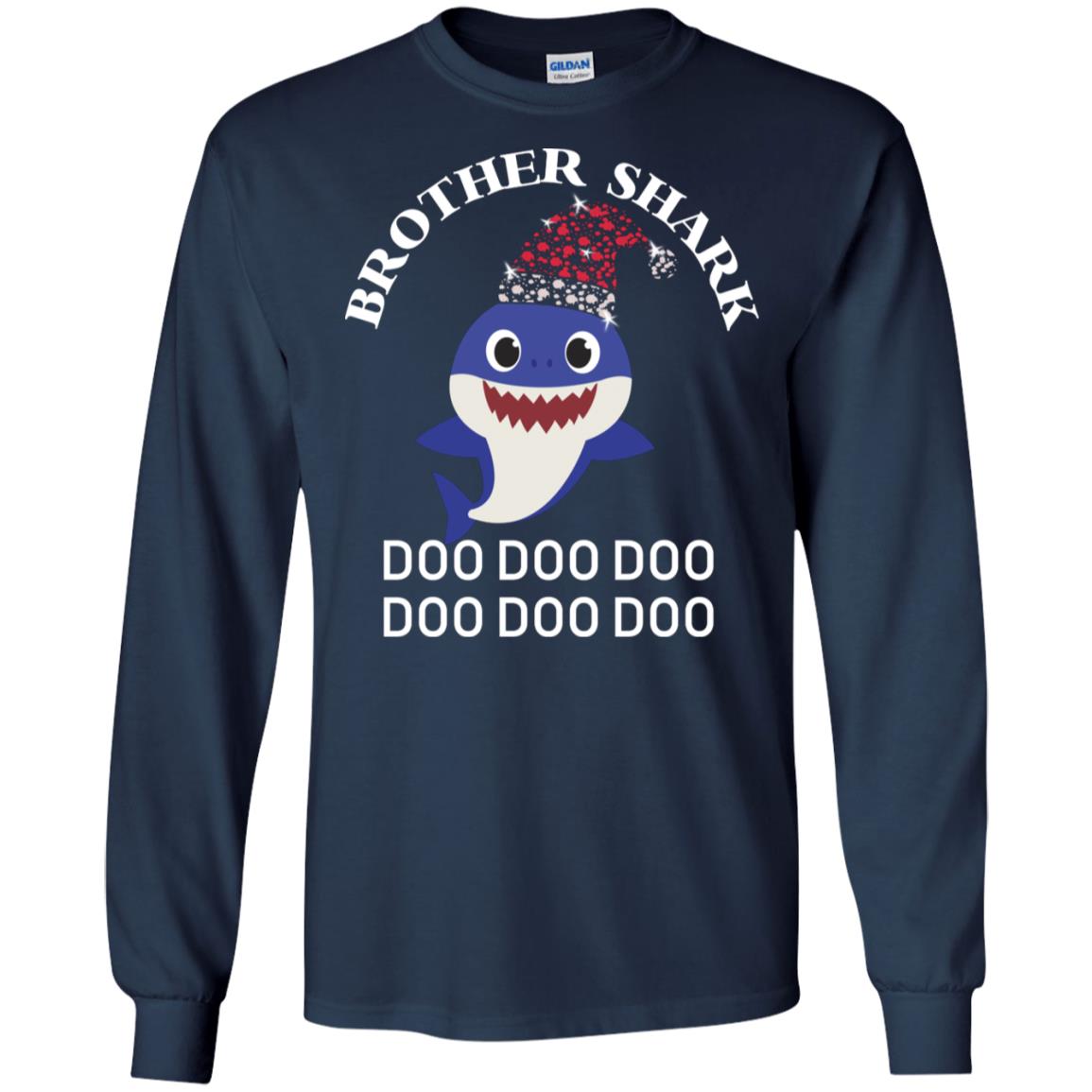 Brother Shark With Santa Claus Hat Merry X-mas Family Shark Gift Shirt Navy