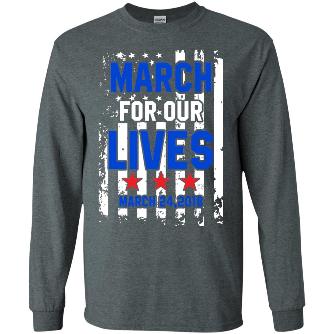 March For Our Lives With American Flag Gun Control T-shirt Dark Heather