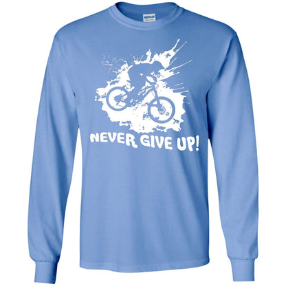 Biker T-shirt Never Give Up Carolina Blue