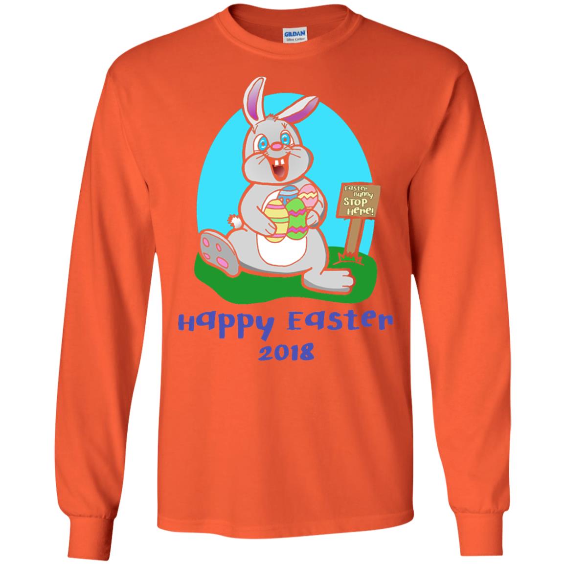 Easter Bunny Stop Here Funny Easter Day T-shirt Orange