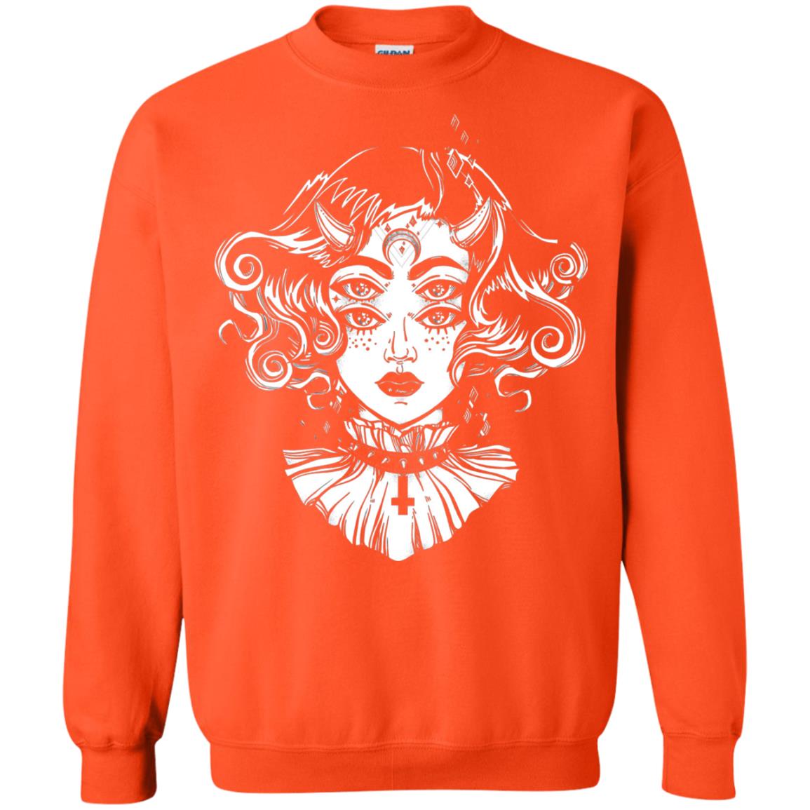 Horned Devil Girl Tshirt Satanic Halloween Glitch Goth Orange