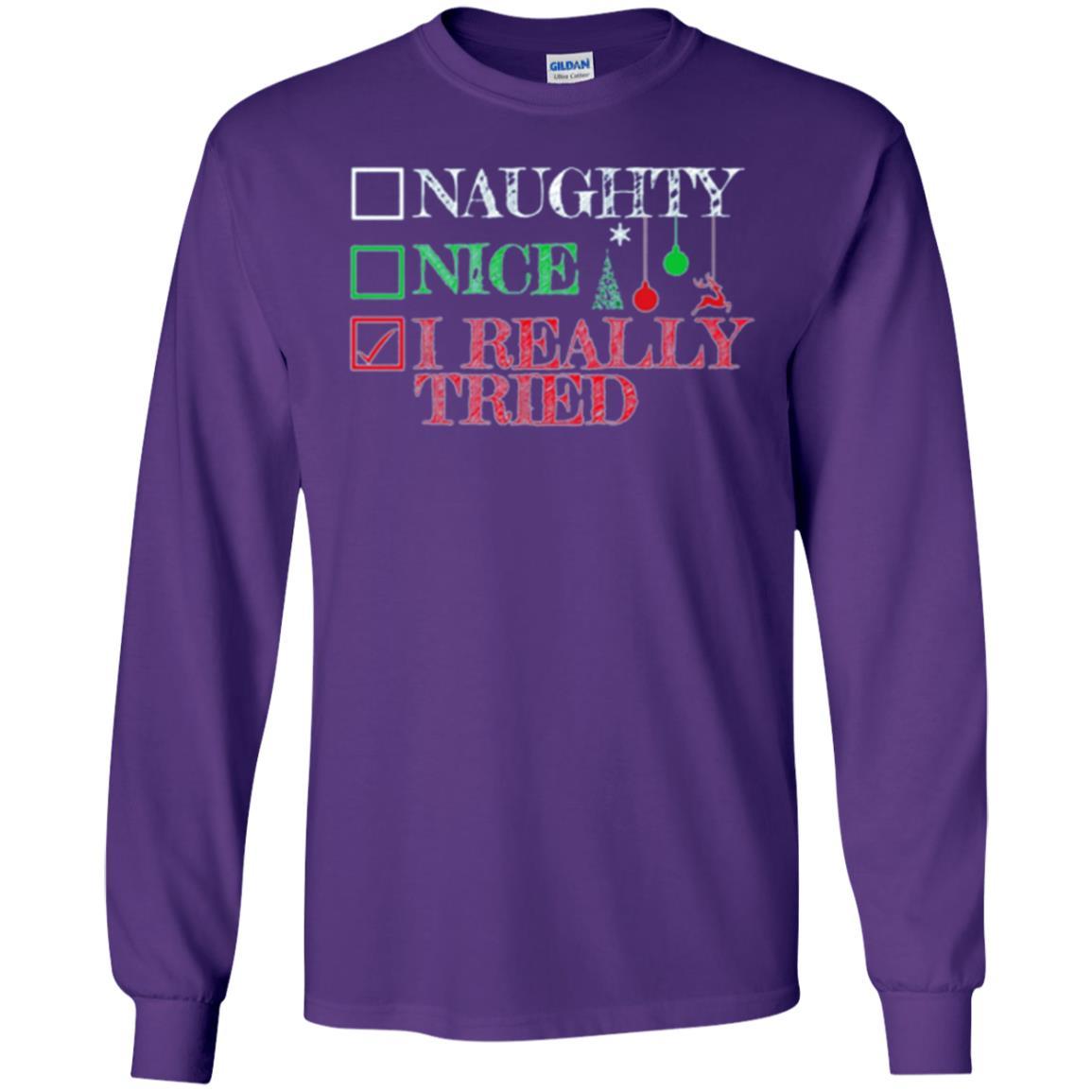 Christmas T-shirt Naugth Nice I Ready Tried Purple