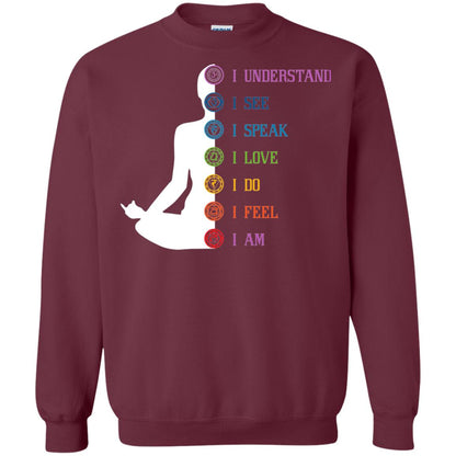 Chakra Meditation Yoga T-shirt I Speak I Love I Do I Feel I Am Maroon