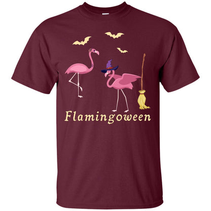 Flamingoween Flamingo Wicth Ride Stick Funny Quote On Haloween Gift Shirt Maroon