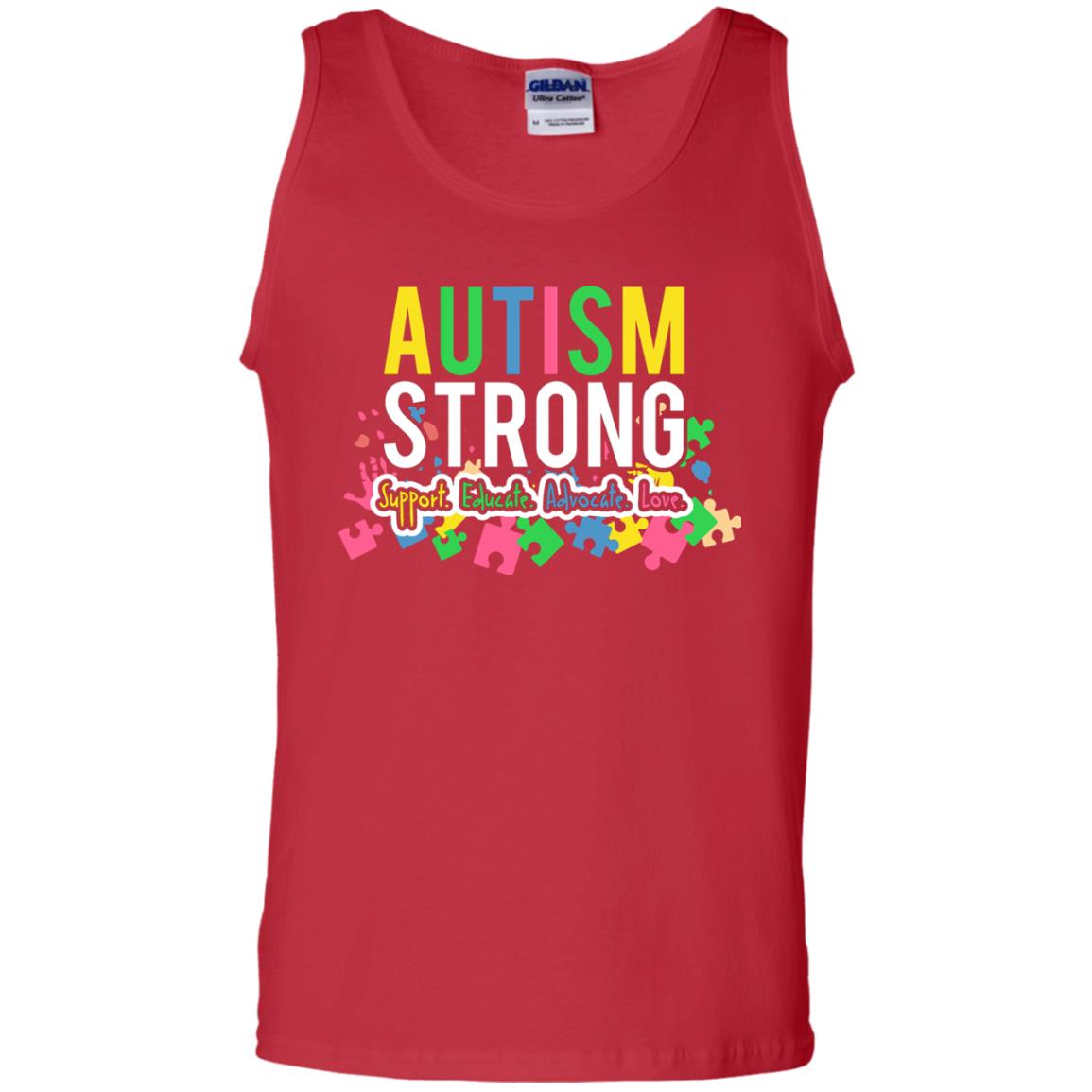 Autism Strong Support Educate Advocate Love Autism Awearness T-shirt Red