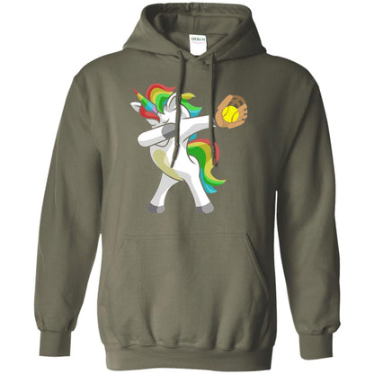 Dabbing Unicorn Softball T-shirt Funny Dabbing Military Green