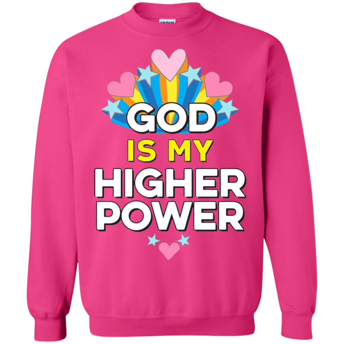 Funny Christian T-shirt God Is My Higher Power Hearts Stars Heliconia