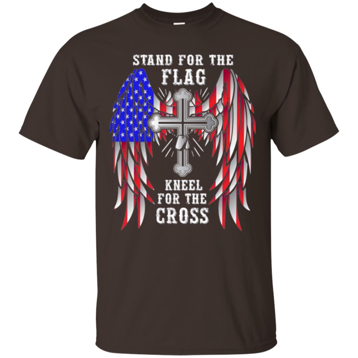 Christian T-shirt Stand For The Flag Kneel For The Cross Dark Chocolate