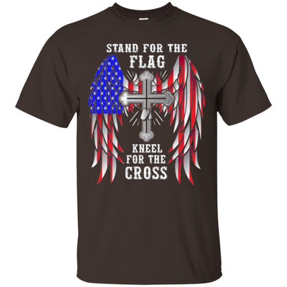 Christian T-shirt Stand For The Flag Kneel For The Cross Dark Chocolate