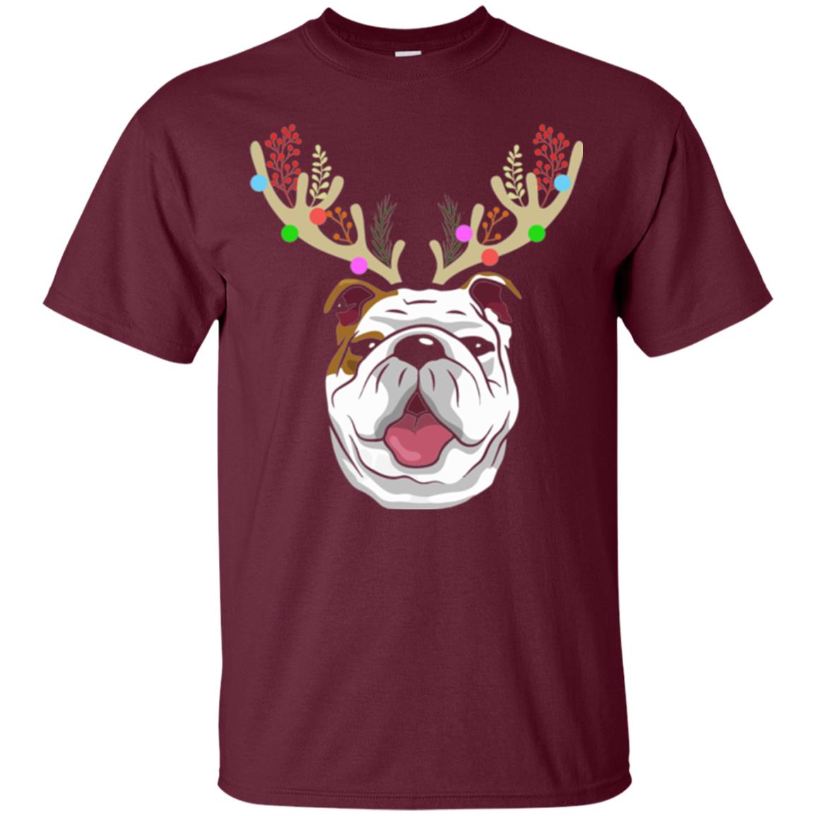 Dog Lovers T-shirt Funny Bulldogs With Antlers Maroon