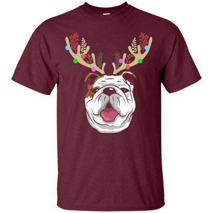 Dog Lovers T-shirt Funny Bulldogs With Antlers Maroon