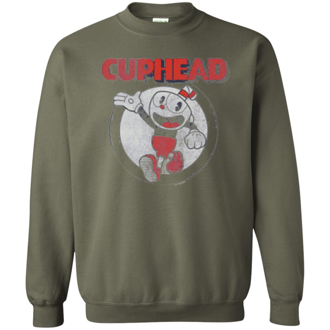 Cuphead T-shirt Cuphead Waving Circle Portrait Military Green