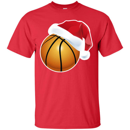 Basketball With Santa Claus Hat X-mas Shirt For Basketball Lovers Red