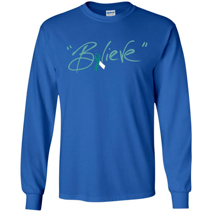 Cervical Cancer Awareness Shirt Teal White Ribbon Believe Royal