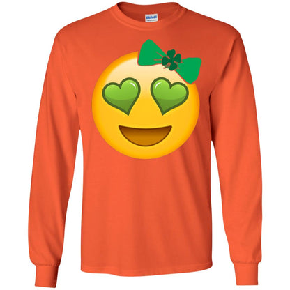 Emoji Green Heart Eyes Bow Saint Patricks Day Shirt For Girls Orange