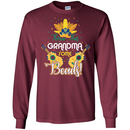 Mardi Gras T-shirt Throw This Grandma Some Beads Maroon