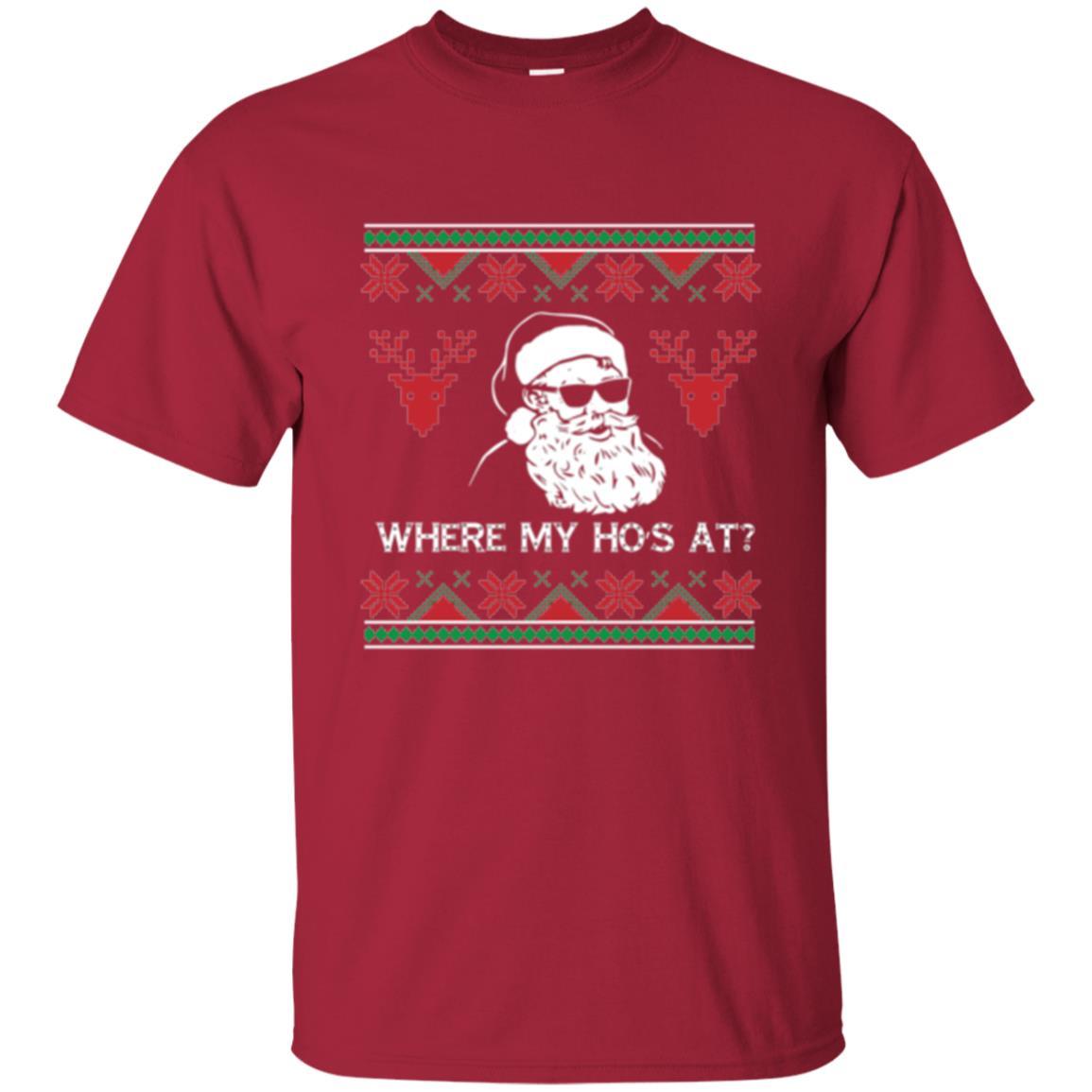 Christmas T-shirt Santa Claus Where My Hos At T-shirt Cardinal