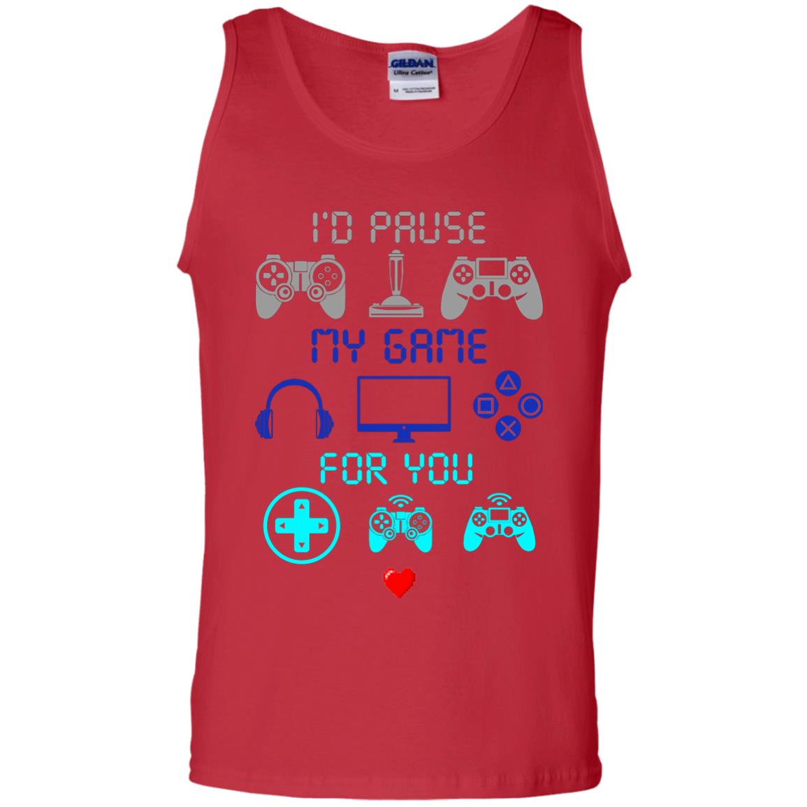 Gamer T-shirt I'd Pause My Game For You Red