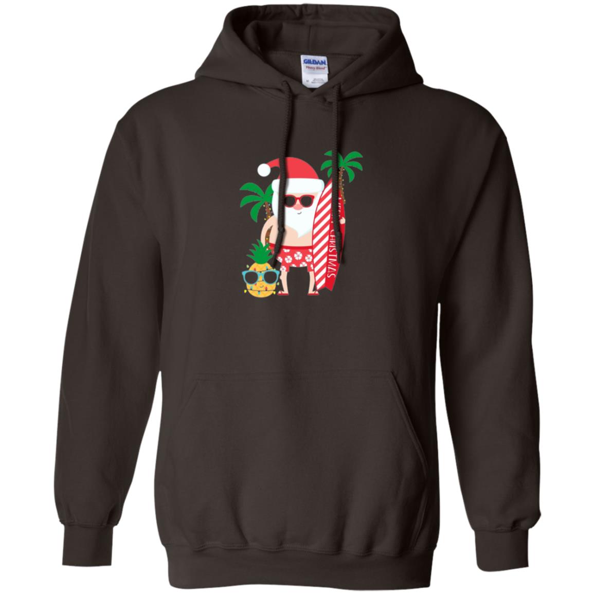 Christmas T-shirt Santa Claus Surfing Hawaiian Dark Chocolate