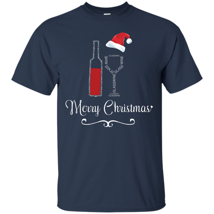 Christmas T-shirt Merry Christmas With Wine Botle And Glass Wine Navy