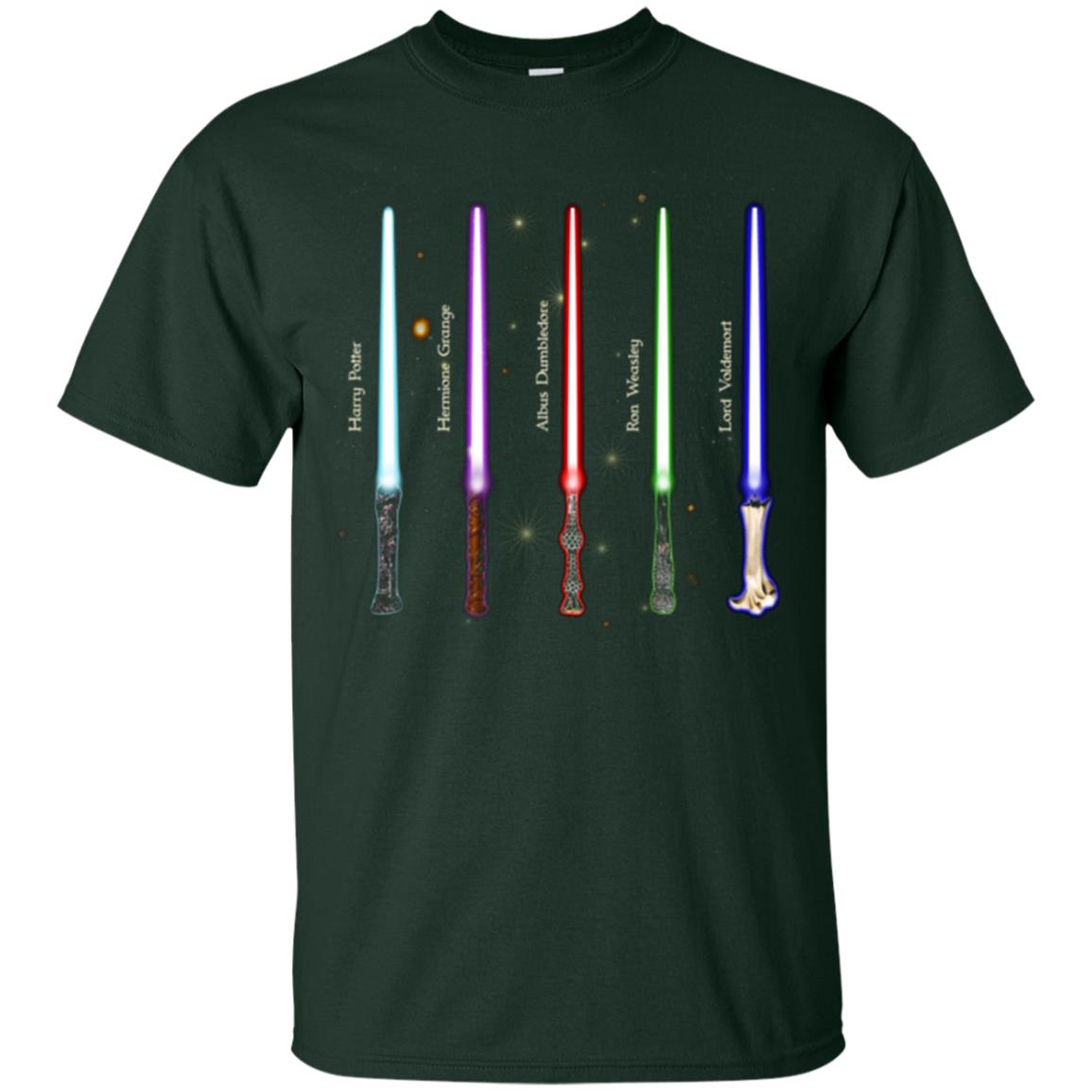Harry Potter Lightsaber Wands Movie Fan T-shirt Forest