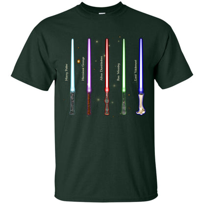 Harry Potter Lightsaber Wands Movie Fan T-shirt Forest