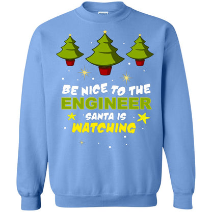 Be Nice To Be Engineer Santa Is Watching X-mas Gift Shirt Carolina Blue