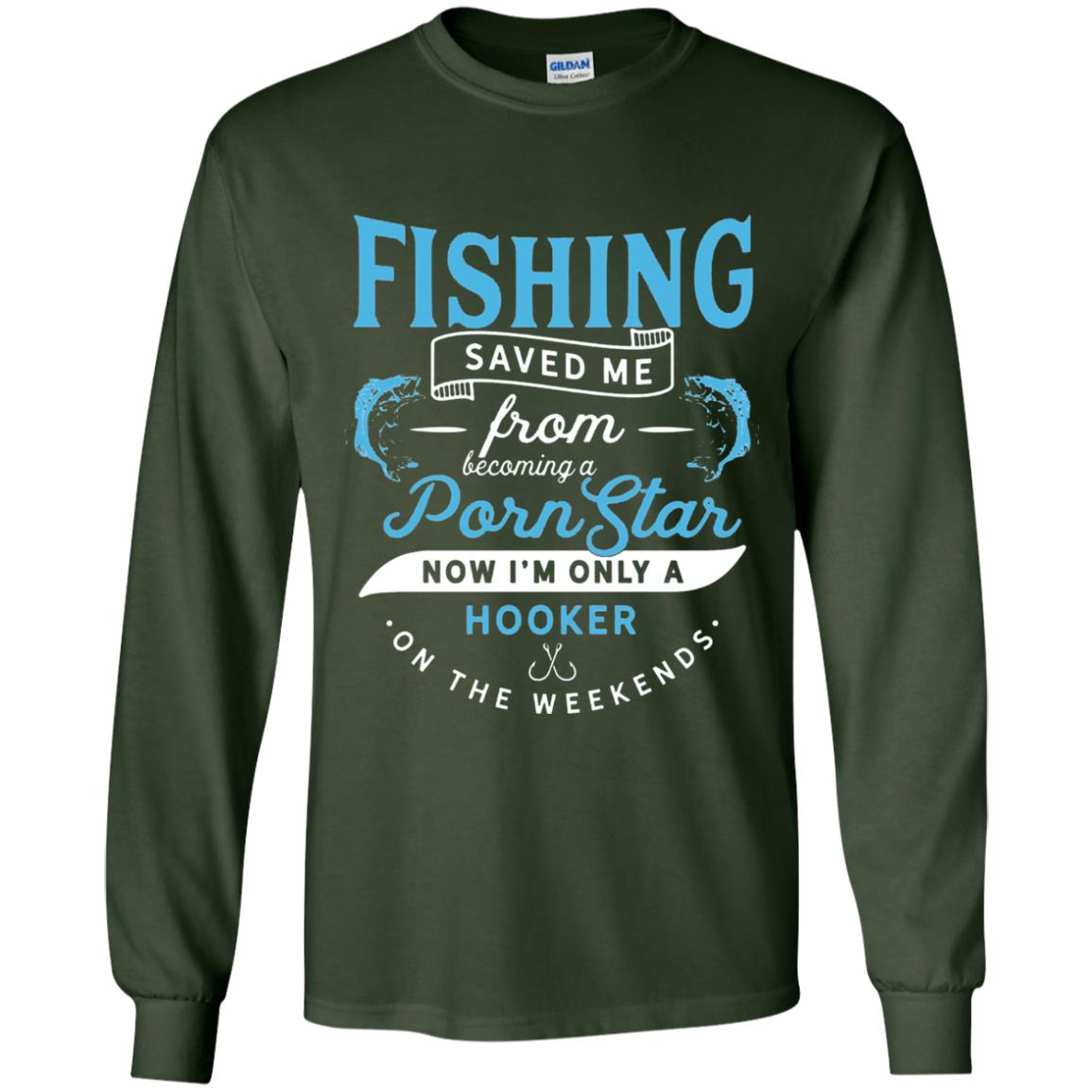 Funny Fishing Tshirts Im Only A Hooker On The Weekends Forest Green
