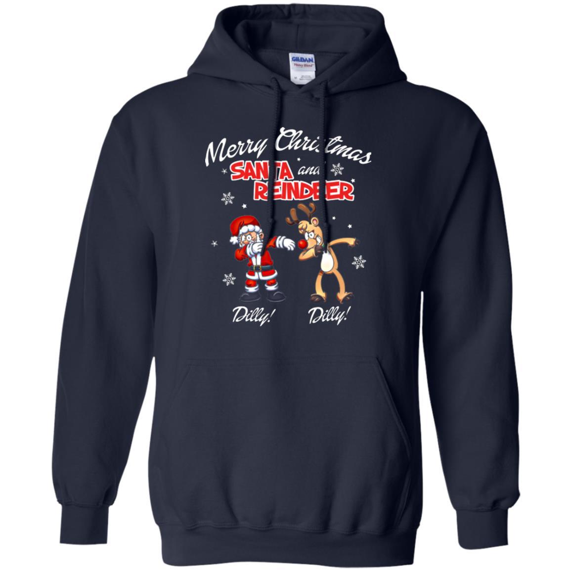 Christmas T-shirt Merry Christmas Santa And Reindeer Dilly Dilly Navy
